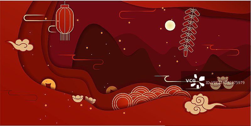 国风剪纸风格节日新年插画背景图片素材