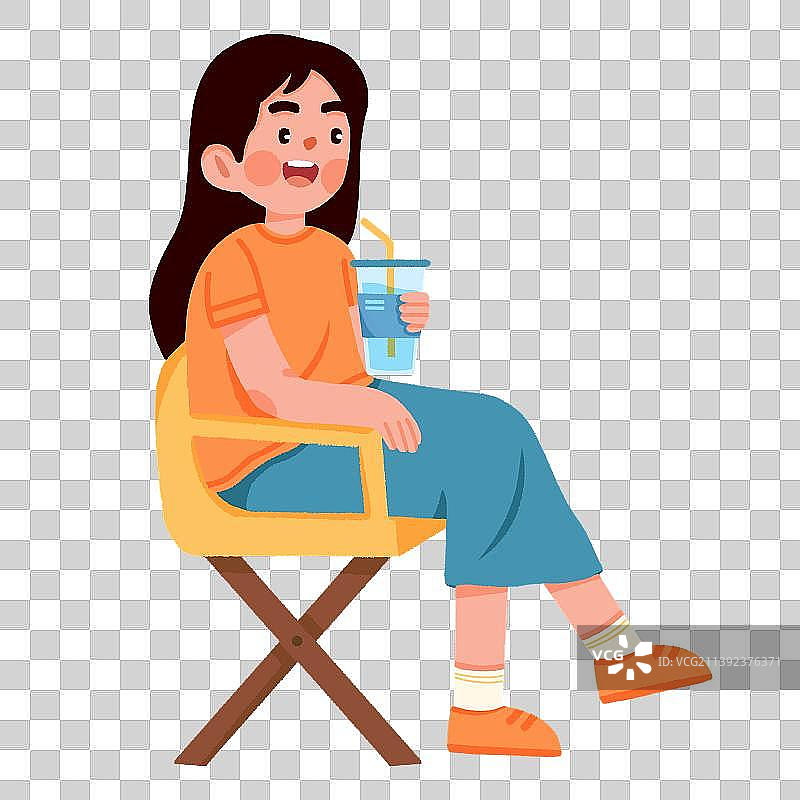坐在椅子上喝饮料的女孩图片素材