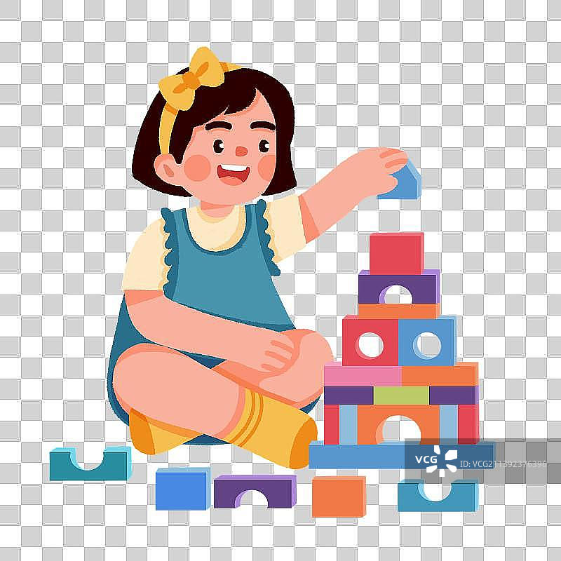 可爱的小女孩玩积木益智游戏图片素材