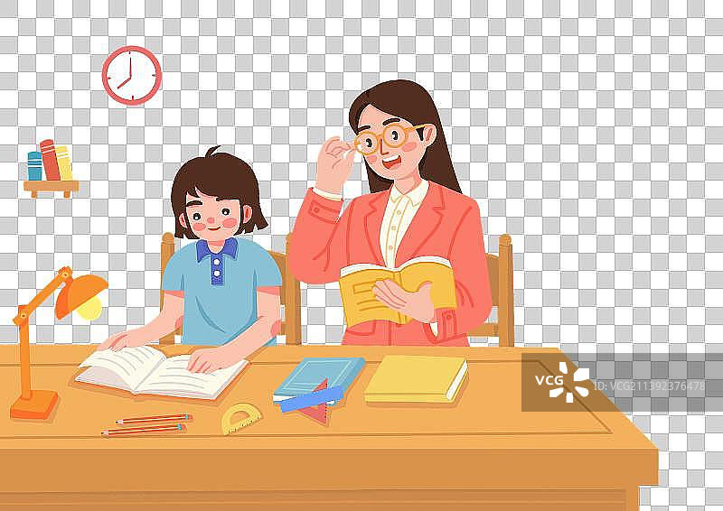 家庭辅导，家长辅导孩子作业，家教老师图片素材
