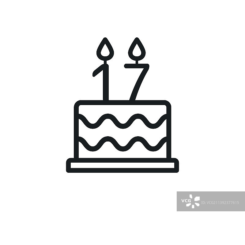 带17号蜡烛的生日蛋糕线性图标图片素材
