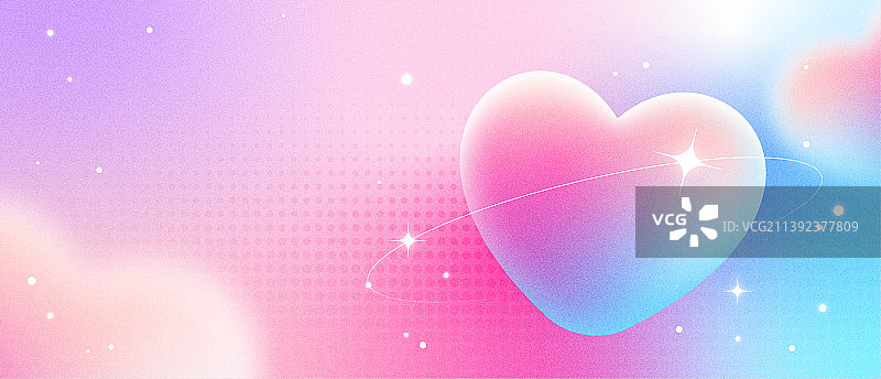 粉红粉蓝色弥散颗粒质感爱心情人节七夕banner广告背景图片素材