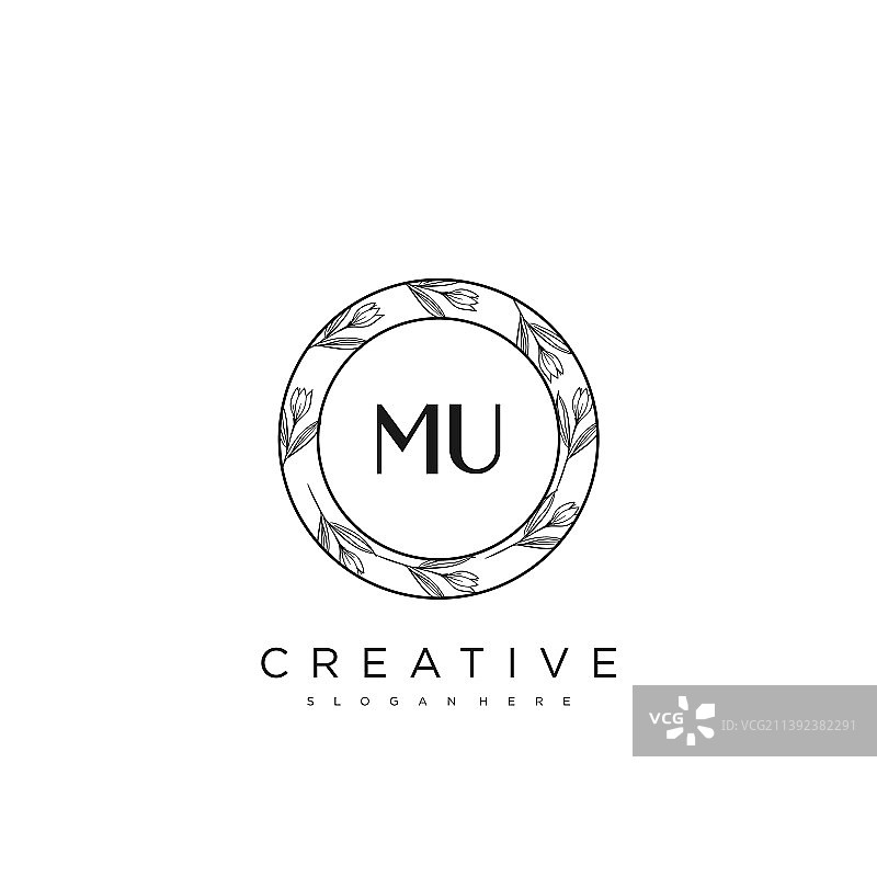 MU首字母花朵标志模板高级艺术图片素材