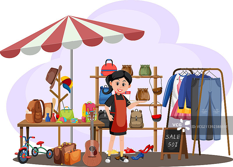 带有二手衣服的跳蚤市场概念图片素材