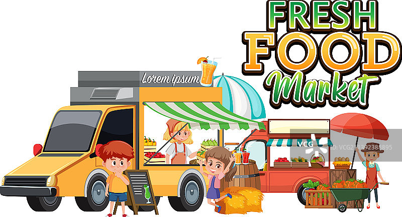 卡通风格的新鲜食品集市图片素材