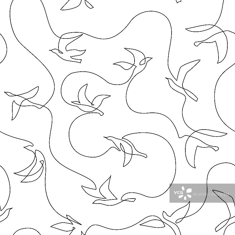 抽象鸟类连续单线绘画图片素材