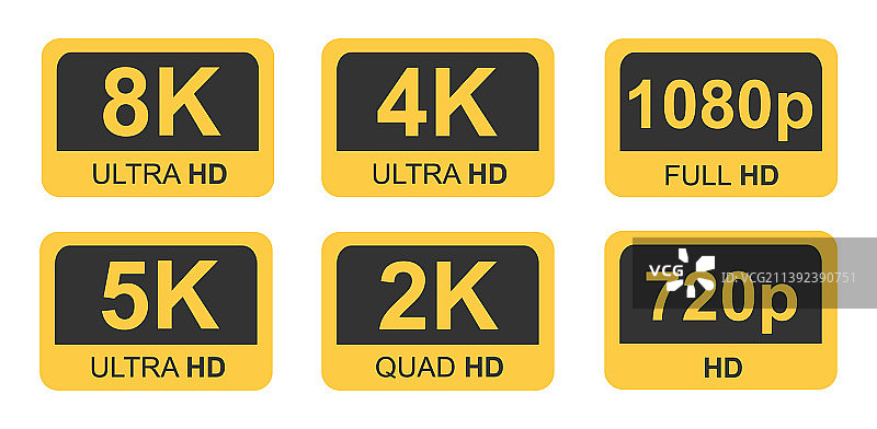 金色8K 4K 5K超高清视频分辨率图标图片素材