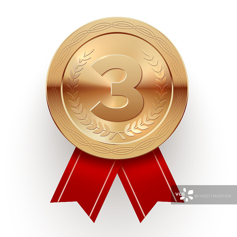 逼真的红色丝带奖牌季军图片素材