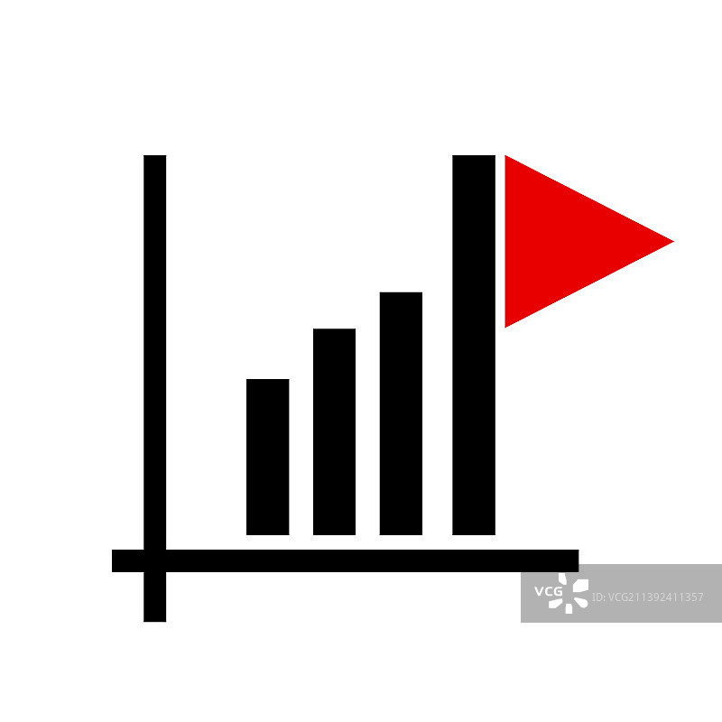 带有旗帜的条形图，目标达成图片素材