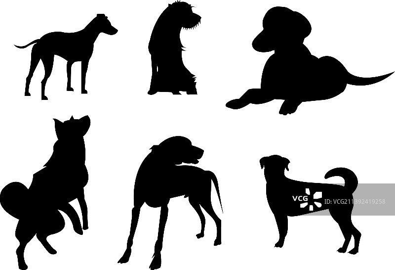 白色背景上的狗剪影图片素材