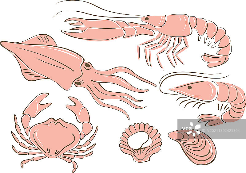 海鲜套餐：对虾、螃蟹、龙虾、贝类图片素材