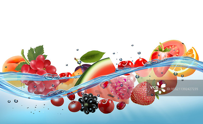 新鲜西瓜和各种浆果水果图片素材