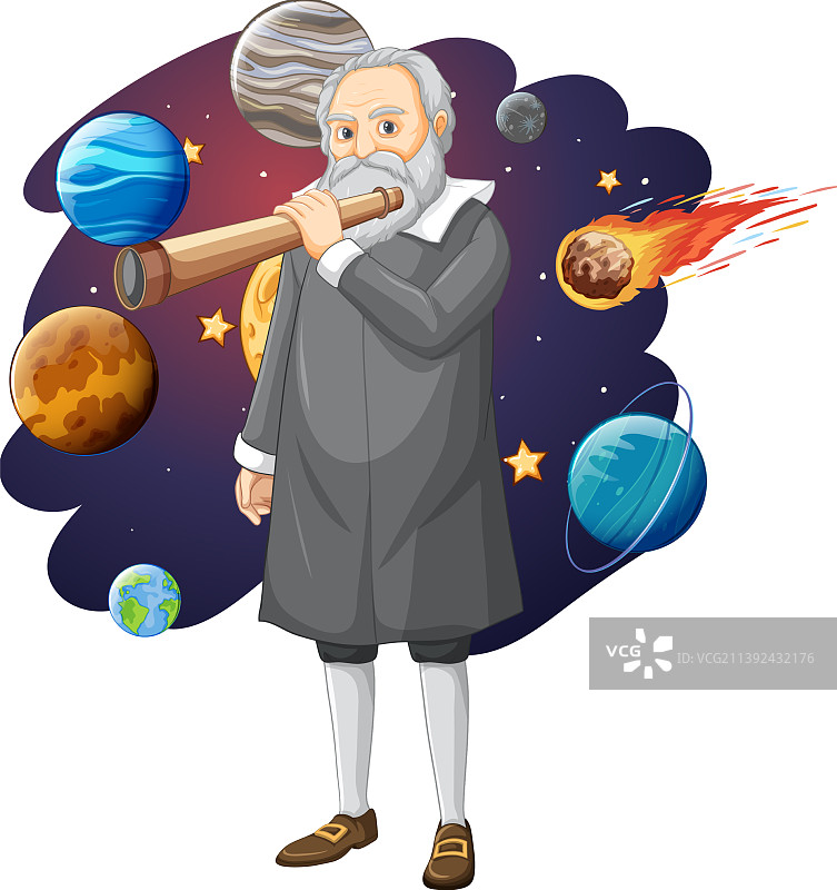 卡通风格的伽利略·伽利雷肖像图片素材