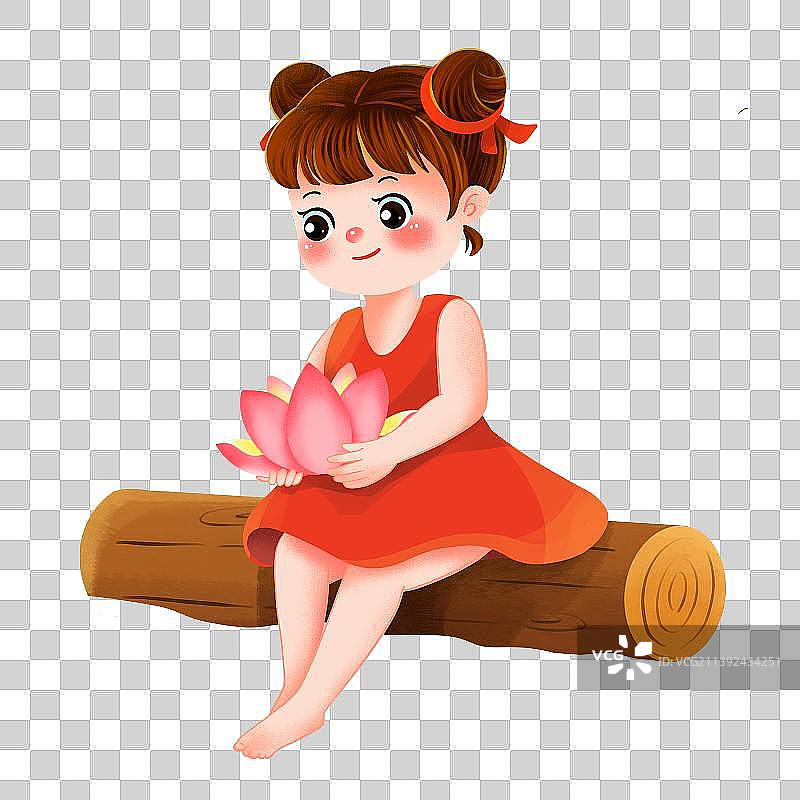 抱荷花的可爱女孩元素图片素材