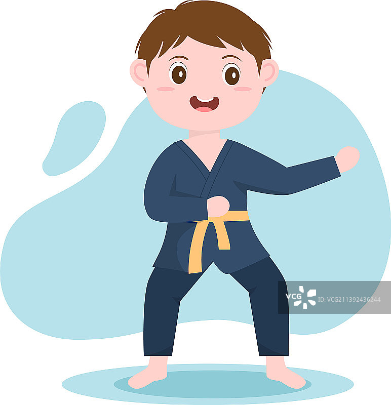 可爱的卡通儿童练习基础空手道图片素材