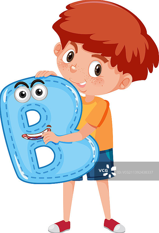 男孩拿着字母，背景为白色图片素材