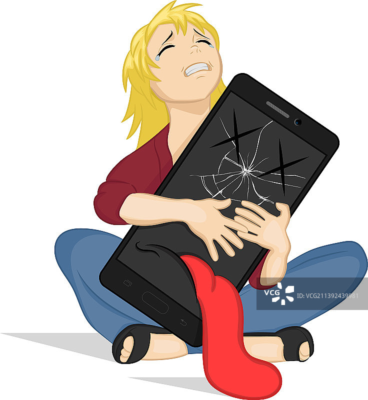 女孩和故障的趣味智能手机图片素材