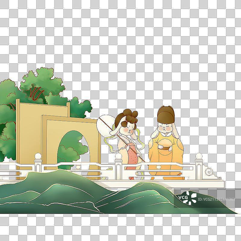 中秋之玄宗游月国潮风插画图片素材