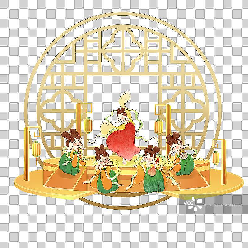 中秋夜宴国潮风插画图片素材