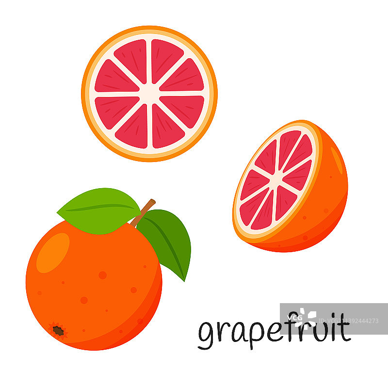 带叶西柚切半及切片图片素材