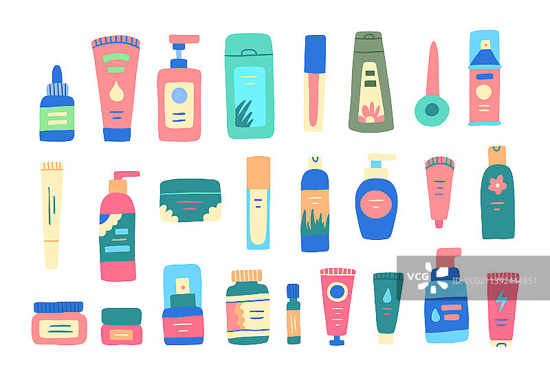 卡通彩色美妆化妆品图标合集图片素材