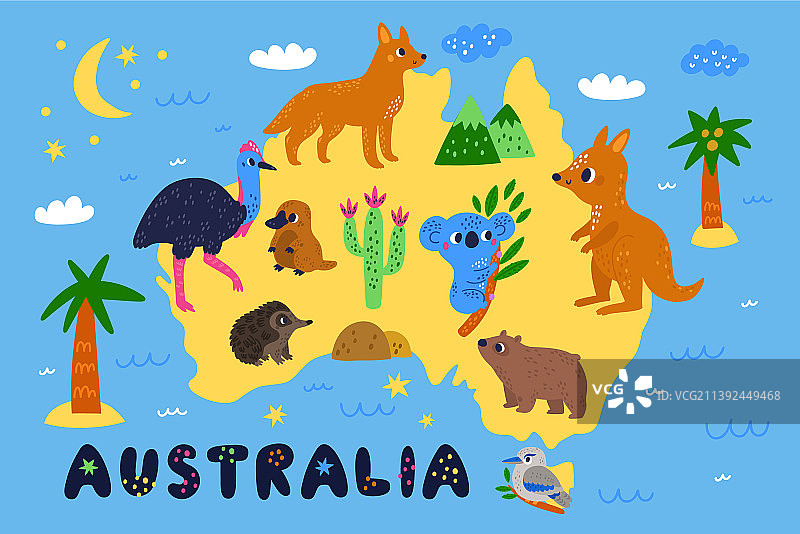 澳大利亚动物地图：异国情调的可爱动物图片素材