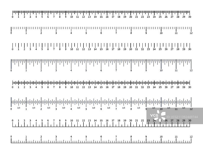 尺子刻度不同的测量单位规则图片素材