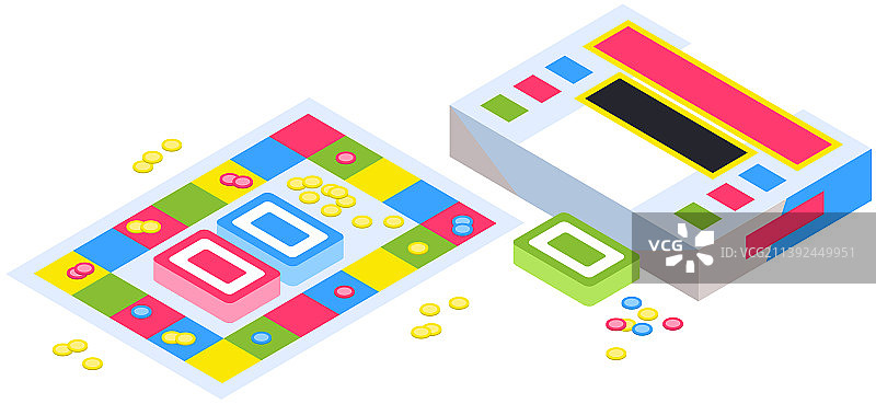 带有卡牌和游戏筹码的大富翁桌游图片素材