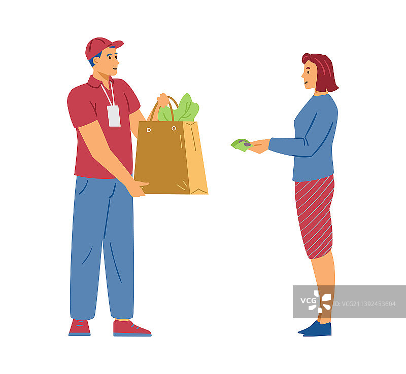 客户用现金支付外卖给快递员图片素材