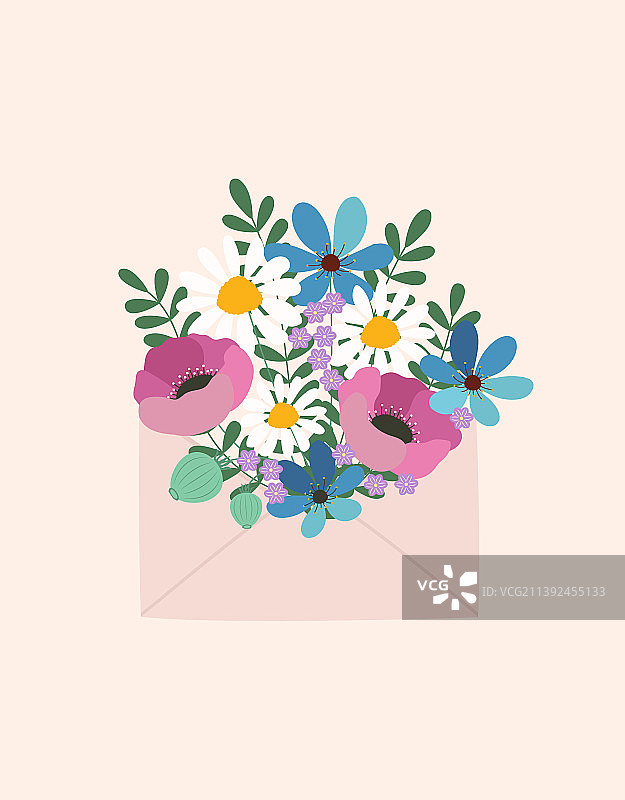 信封里的卡通花束图片素材