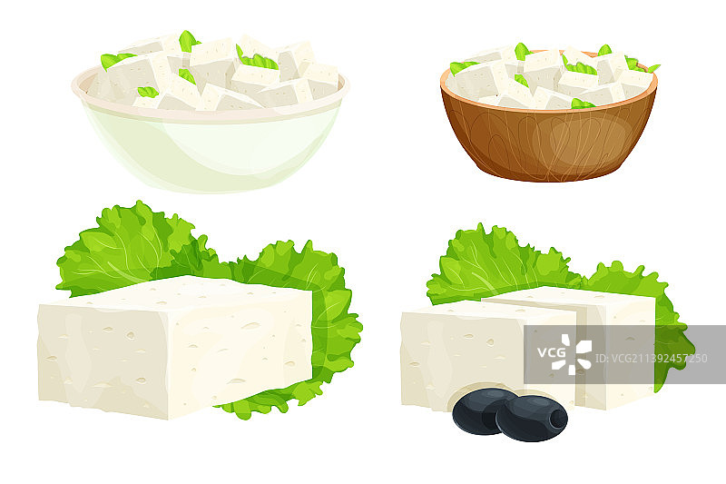 卡通风格碗装菲达奶酪块图片素材