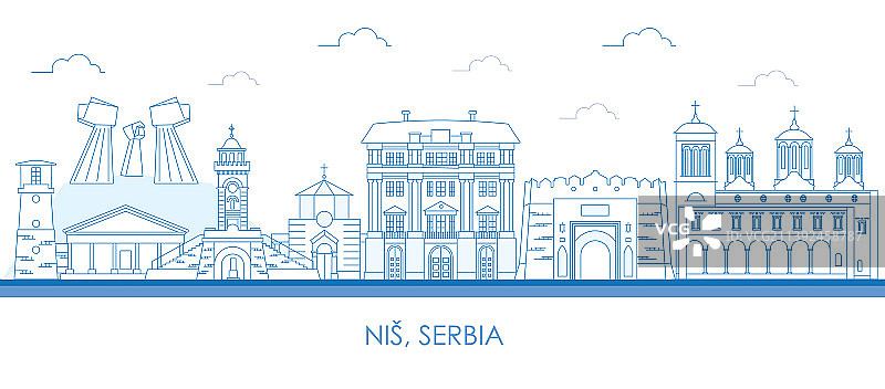 塞尔维亚尼什城市天际线全景轮廓图片素材