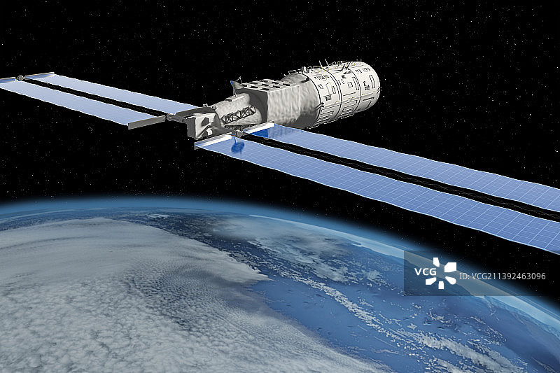 中国空间站问天试验舱太阳版翼打开图片素材