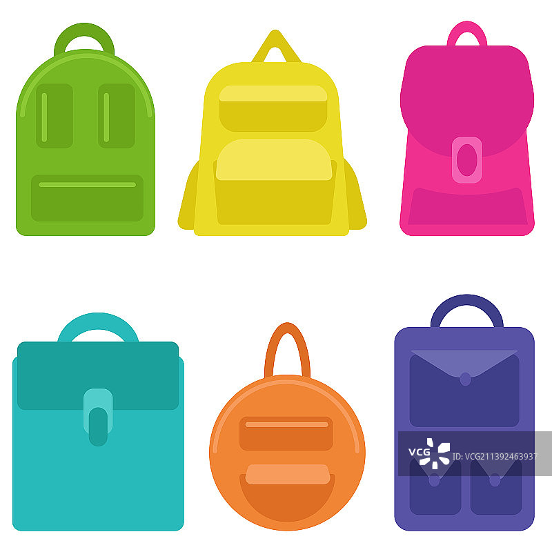 一组明亮的多彩学校背包图片素材