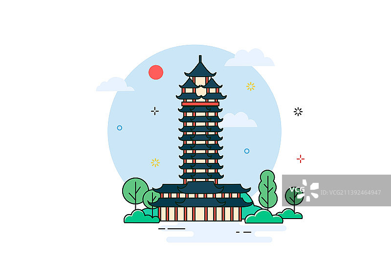 成都塔子山公园九天楼线条风插画图片素材