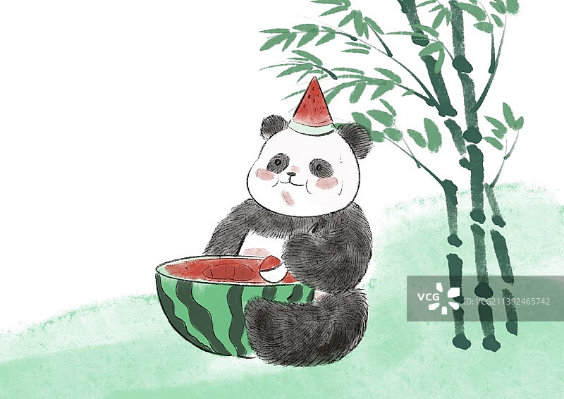 熊猫吃西瓜图片素材