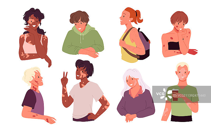 卡通快乐女性和男性痤疮角色图片素材