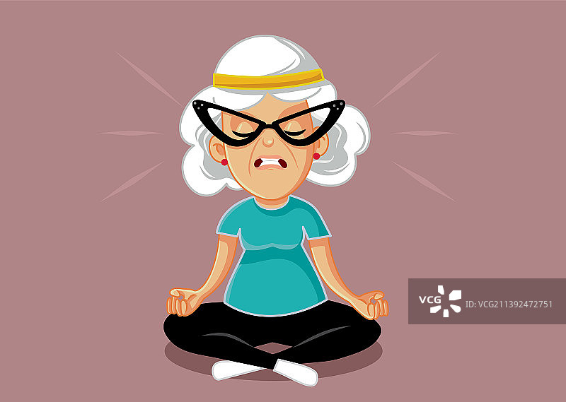 试图放松的焦虑老年妇女卡通图片素材