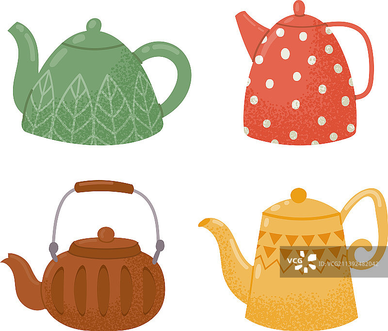 卡通装饰玻璃和陶瓷茶壶图片素材