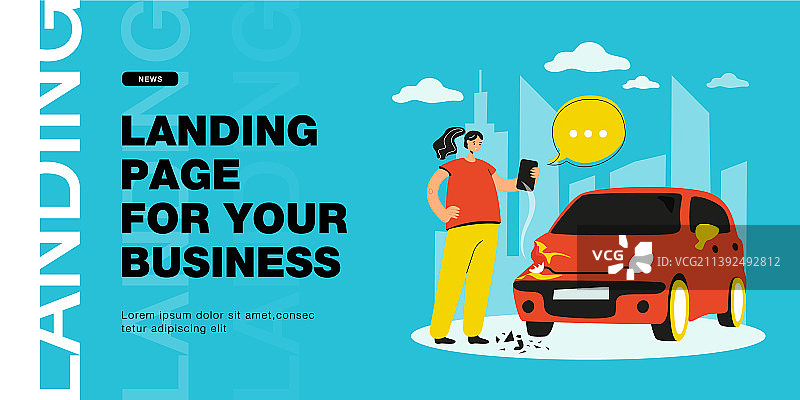 女孩拍摄受损的汽车图片素材