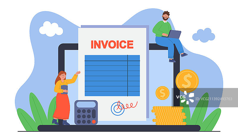 带有发票支付报告的小型商务人士图片素材