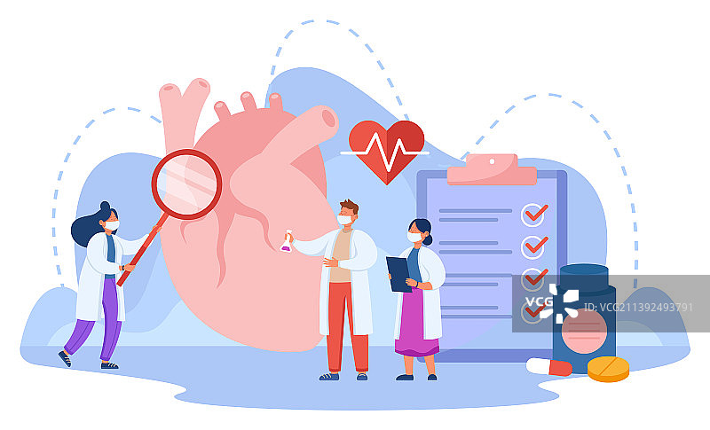 迷你医生研究巨大的人类心脏图片素材