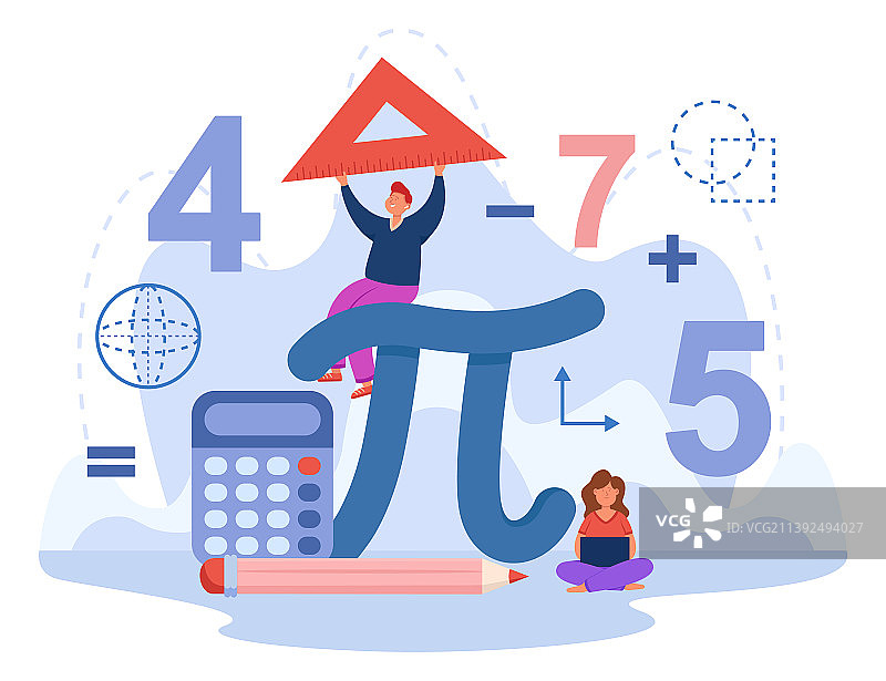 带有巨大π标志的小学生图片素材