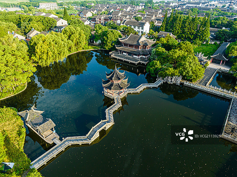 江苏苏州周庄航拍，全福讲寺图片素材