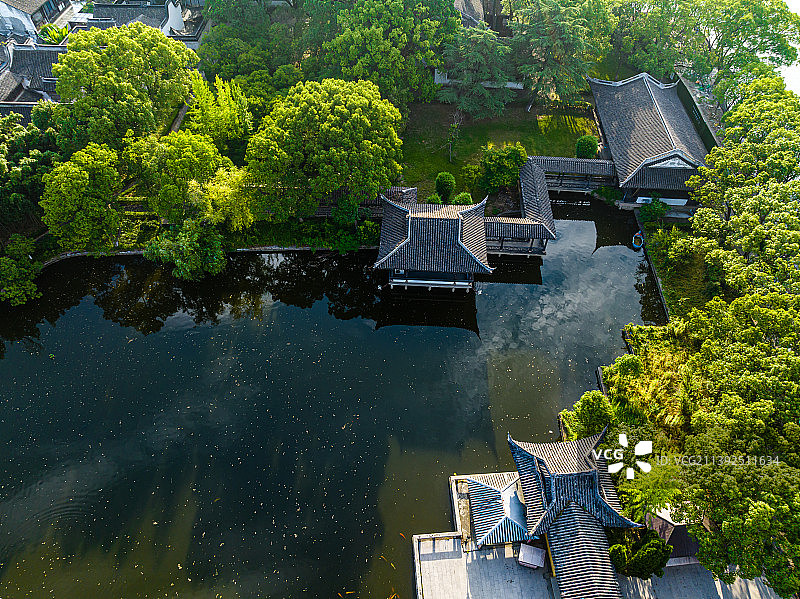 江苏苏州周庄航拍，全福讲寺图片素材