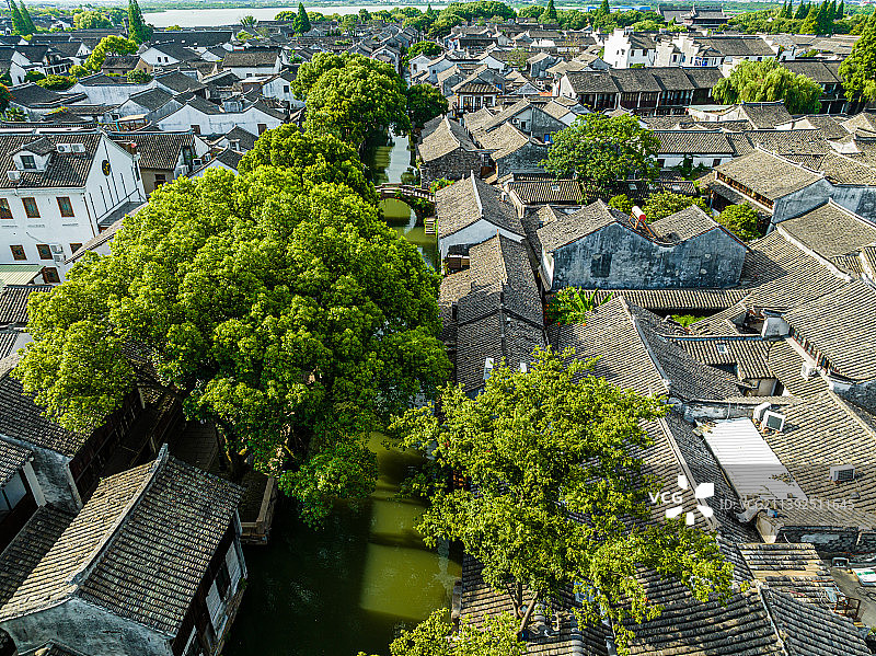 江苏苏州周庄航拍图片素材