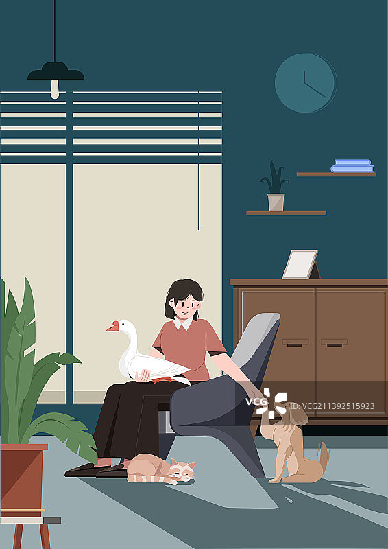 扁平矢量人物动物互动玩耍图片素材