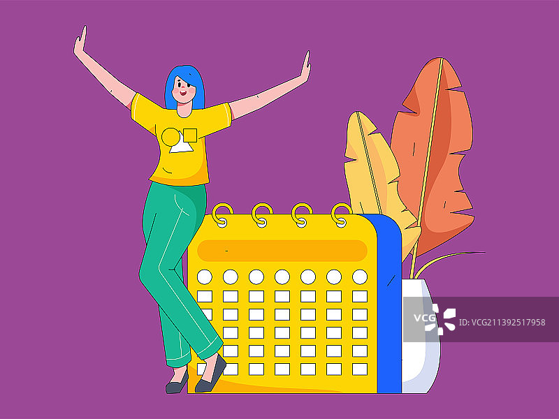 签到人物扁平矢量概念运营插画图片素材