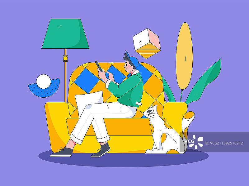 客厅居家休息人物场景扁平矢量概念运营插画图片素材