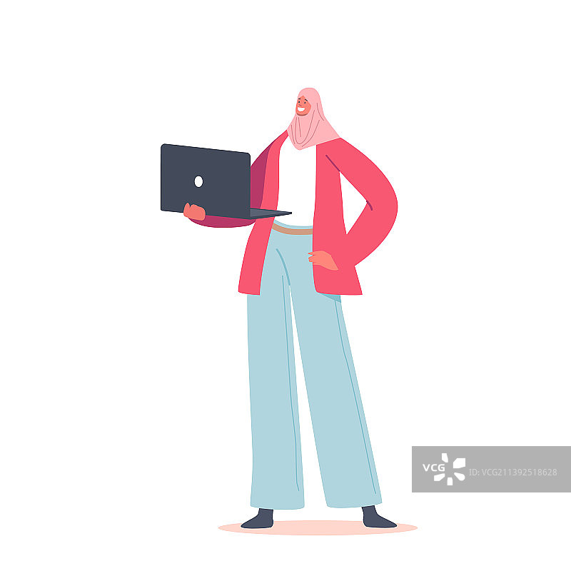 手提笔记本电脑的阿拉伯女商人图片素材